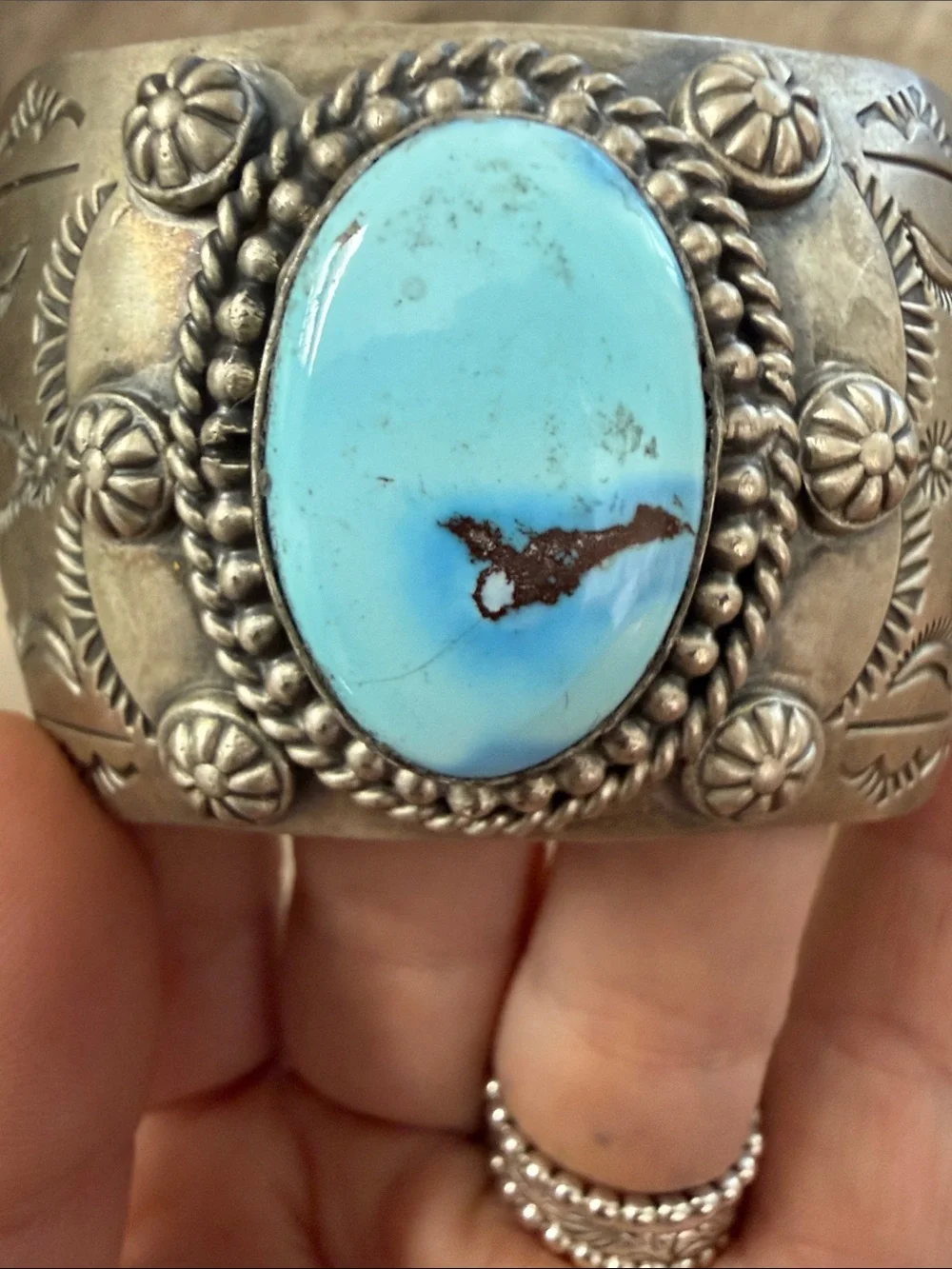 Sterling and Golden Hills Turquoise Statement Cuff Bracelet